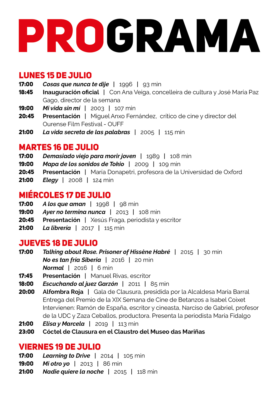 Semana Internacional Cine Betanzos - Programa